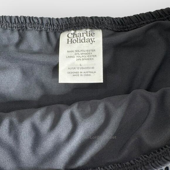 Charlie Holiday Isabella Bikini Bottom | Large | Black High Waisted Crepe - Picture 3 of 6